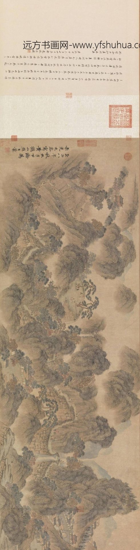 长江万里图卷.元.王蒙绘.纸本设色.50.2×1348.1cm.台北故宫博物院仓_0