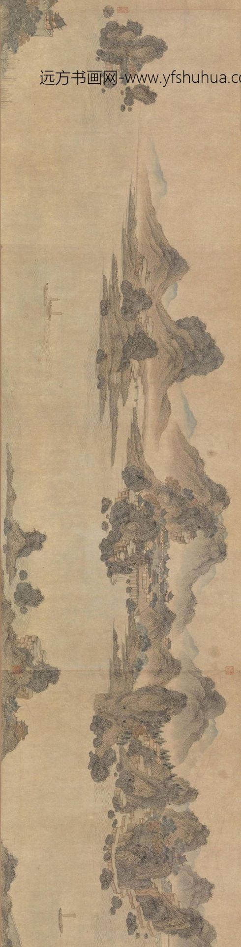 长江万里图卷.元.王蒙绘.纸本设色.50.2×1348.1cm.台北故宫博物院仓_3