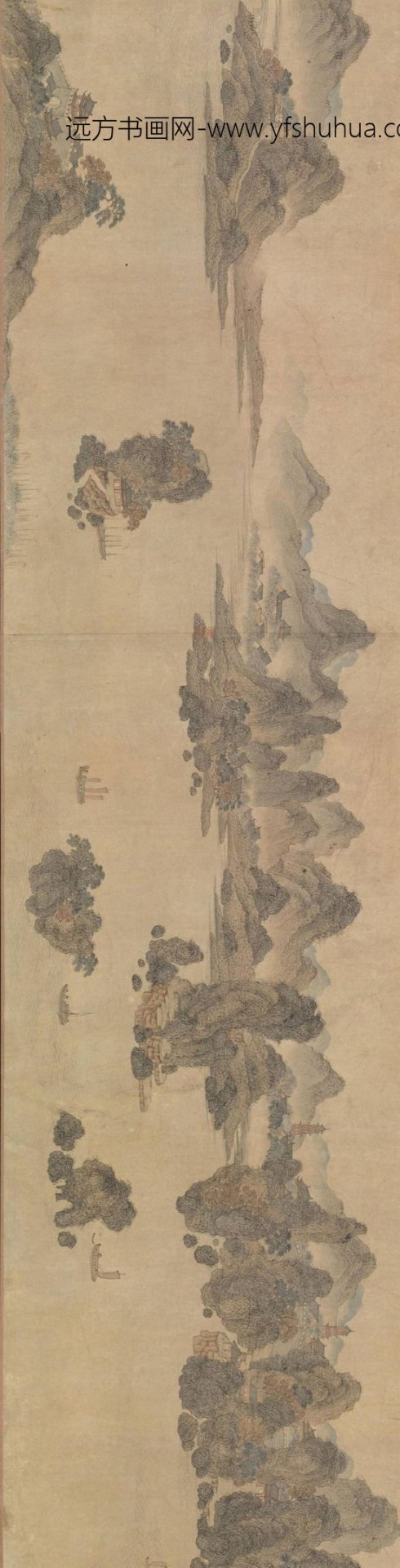 长江万里图卷.元.王蒙绘.纸本设色.50.2×1348.1cm.台北故宫博物院仓_4