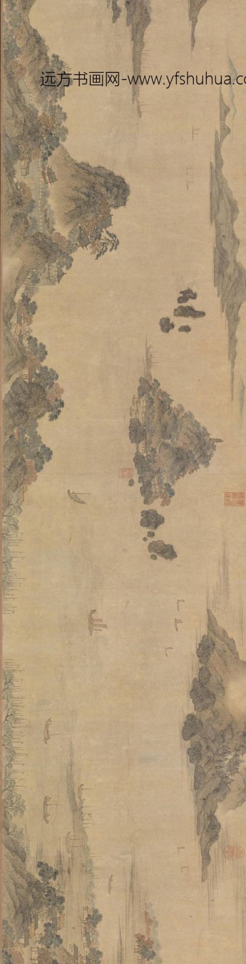 长江万里图卷.元.王蒙绘.纸本设色.50.2×1348.1cm.台北故宫博物院仓_6