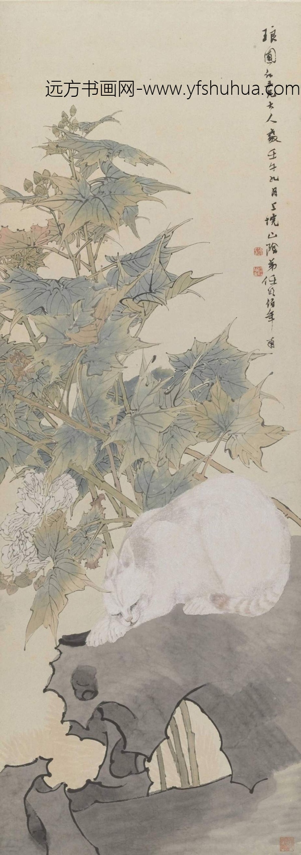 清_任伯年_芙蓉白猫图