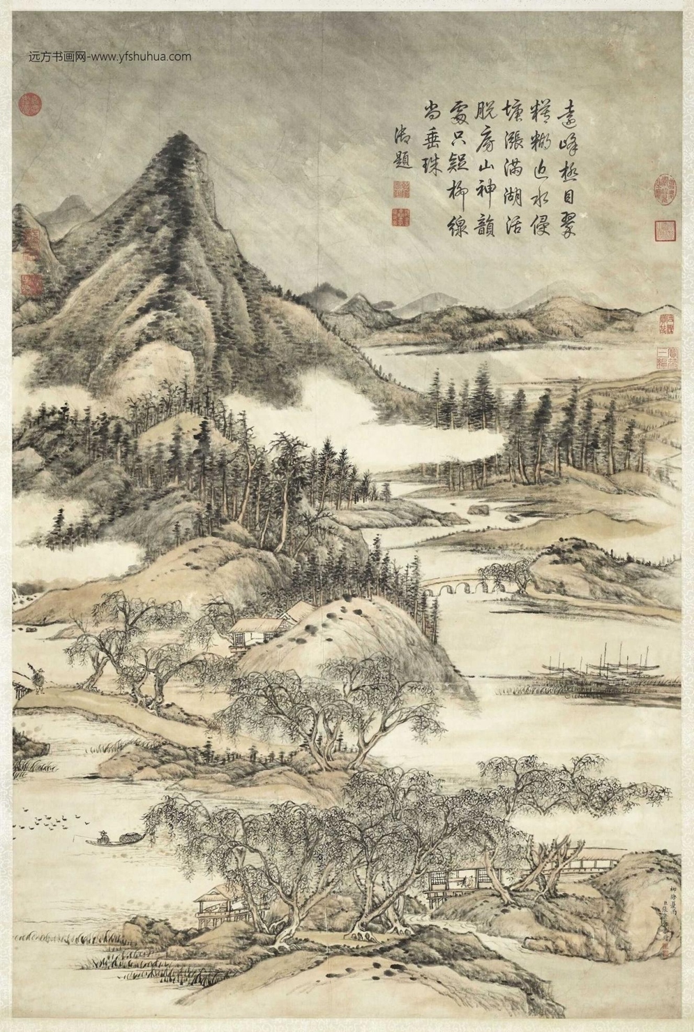 清_张宗苍_柳塘夏雨图