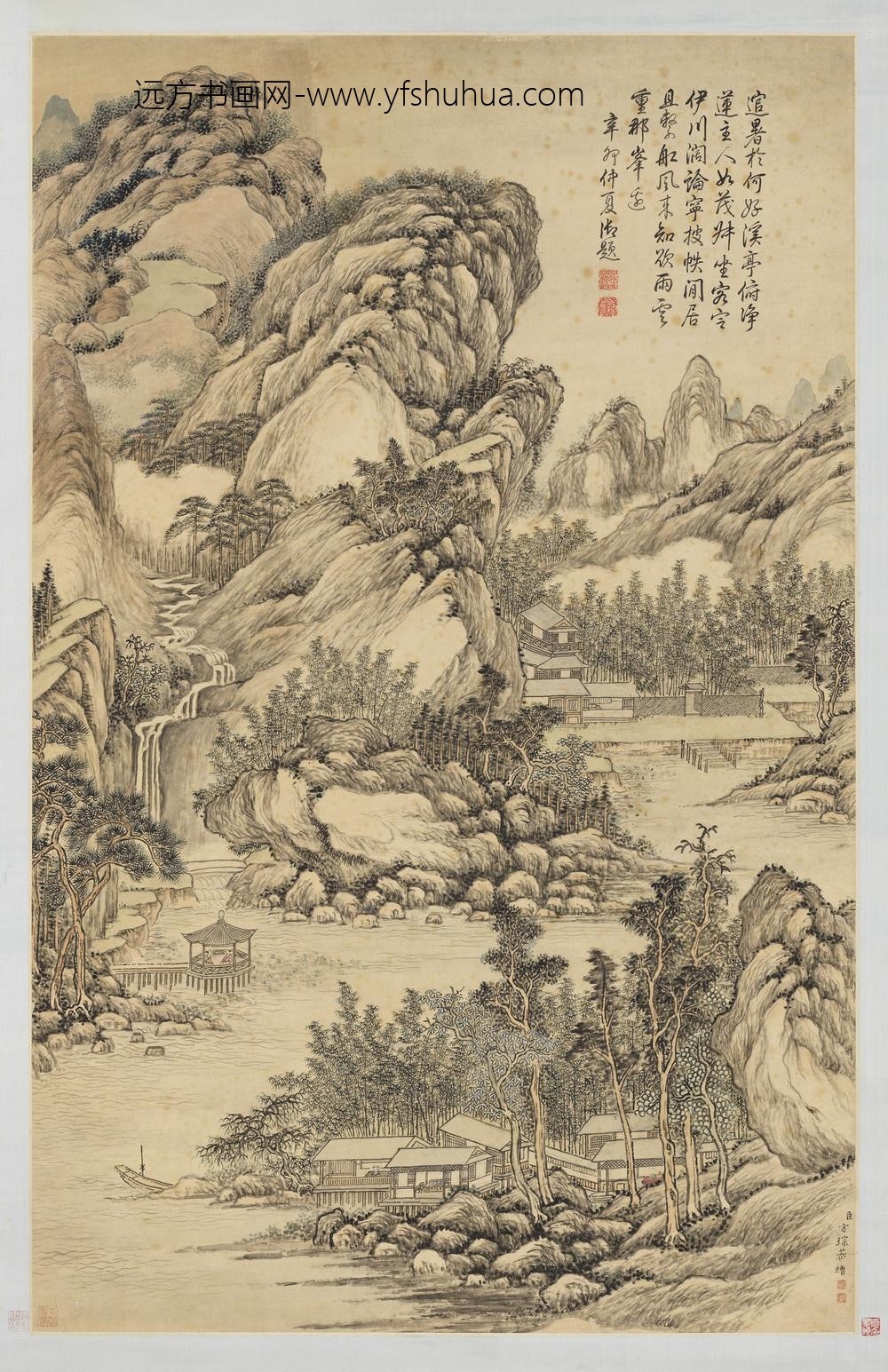 __清.方琮画山水轴.清.方琮画山水轴赠画__AANPAA