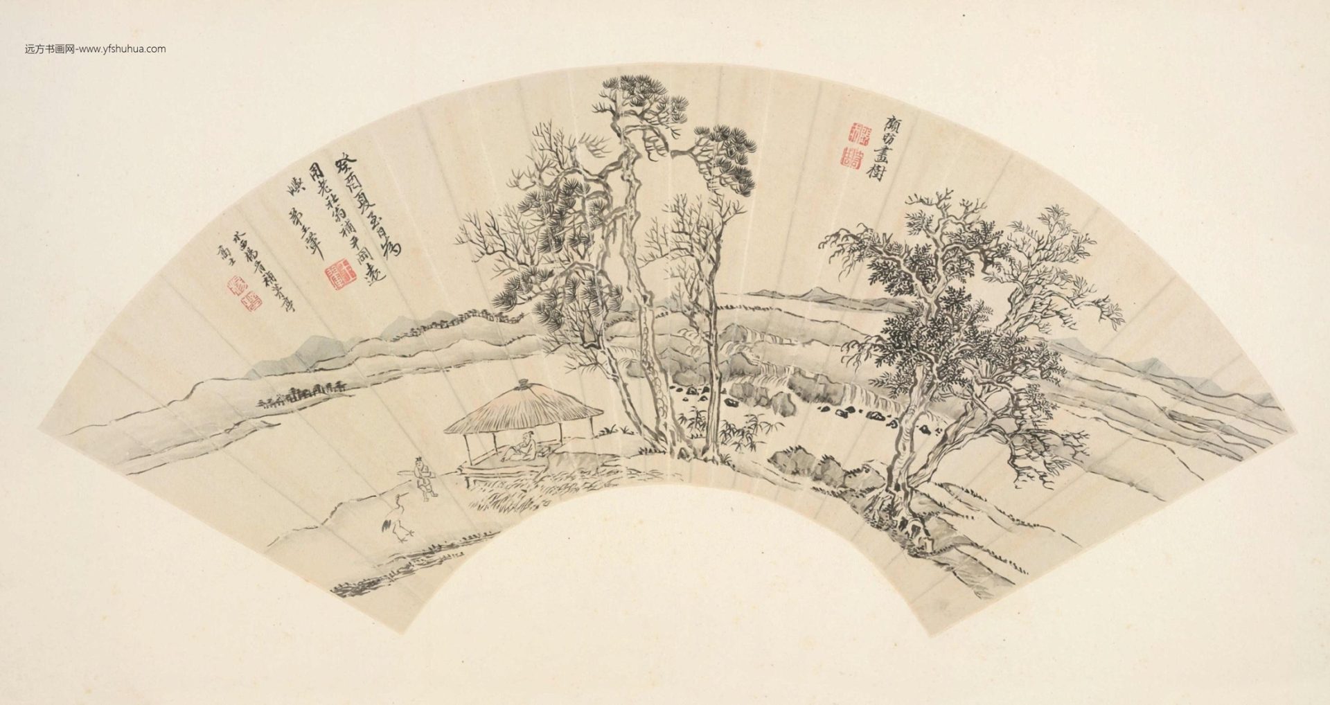 清-王翚、顾昉、杨晋合画山水扇-新00148864