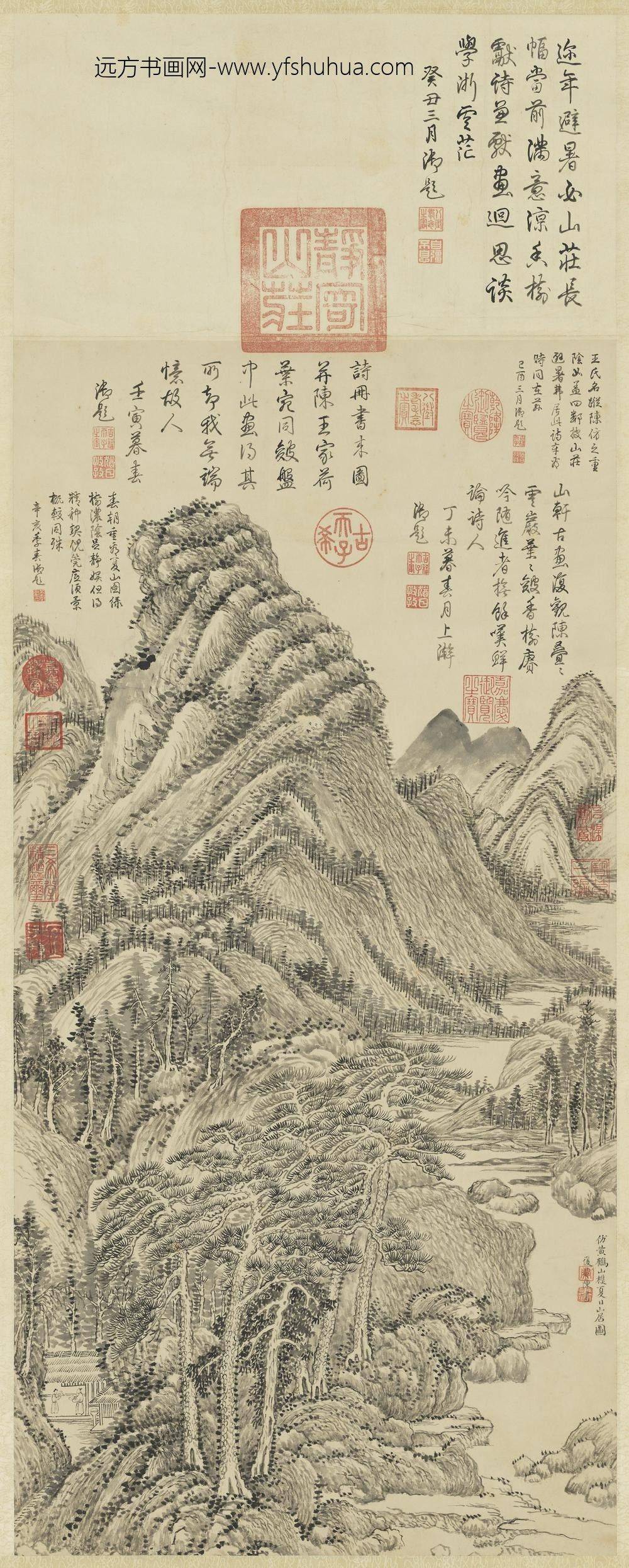 清陈书仿王蒙夏日山居图轴