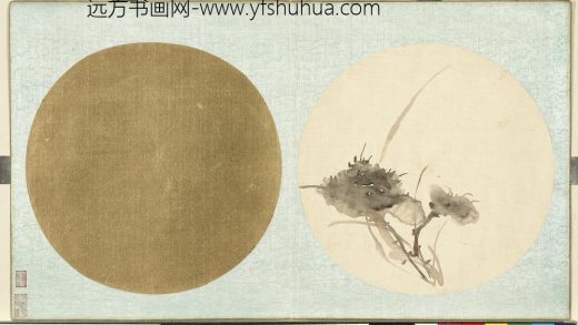 清光绪御笔绢画扇面册-设色灵芝