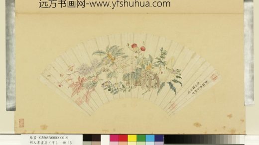 明人画扇（亨）册明陆治牡丹鶵菊