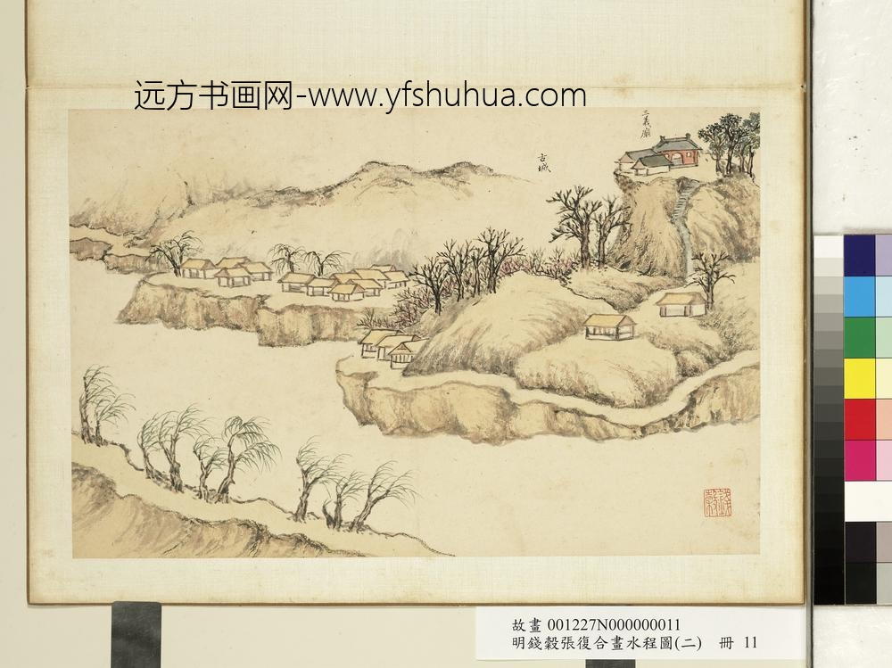 明钱谷张复合画水程图（二）册 古城三义庙