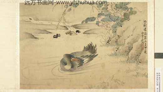 清李敬画花鸟图册芙蓉芦鸭