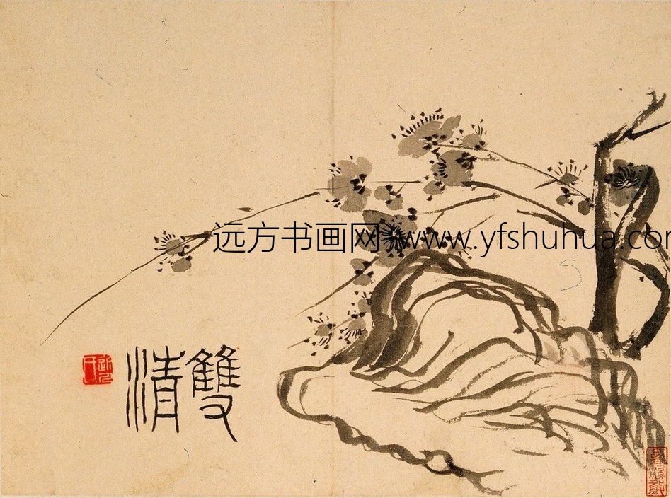 清朝代【汪士慎】《梅花竹石图册-画册（12开）》上海博物馆TIF高清大图中国画古画素材下载